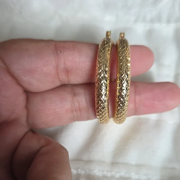 Elegant 14k Gold Plated Hoop Earrings - Picture 2 of 3